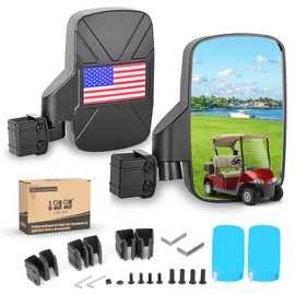 10L0L No-Drilling Golf Cart Side Mirrors - Universal Fit for Yamaha/Club Car/EZGO, 180° Foldable Shatterproof Glass with Anti-Fog & Reflective Stickers