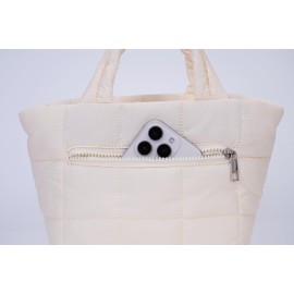 TIAASTAP Mini Puffer Tote Bag with Zip Small Quilted Shoulder Bag Lightweight Puffer Bag Small Handbag Puffy Bag with Removable Strap Crossbody Bag, beige