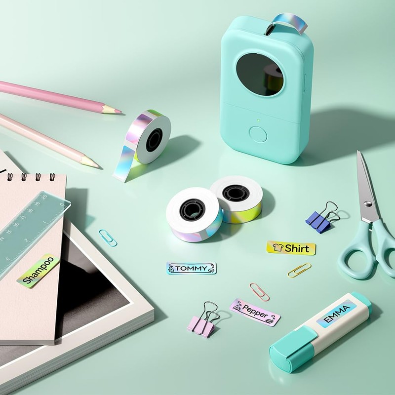 Phomemo D30 Label Tape, Black on Green Pink Blue Stunning