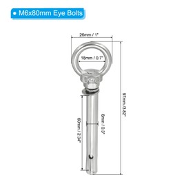PATIKIL M6x80mm Extended Eye Bolts 4 Pack 304 Stainless Steel Shoulder Anchor Eye Bolt Screw with Eye Ring for Concrete Brick Walls Canopy Engineering Rigging Silver Tone