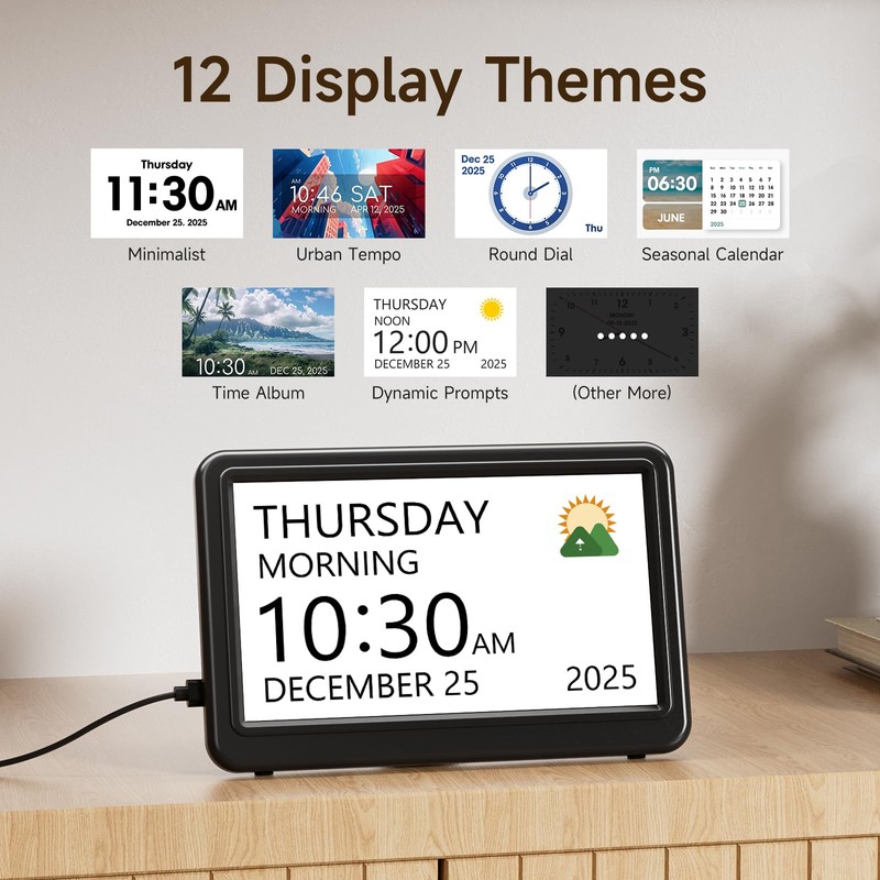 Raynic Alarm Clock, 7 Inch Digital Calendar Clock with 12