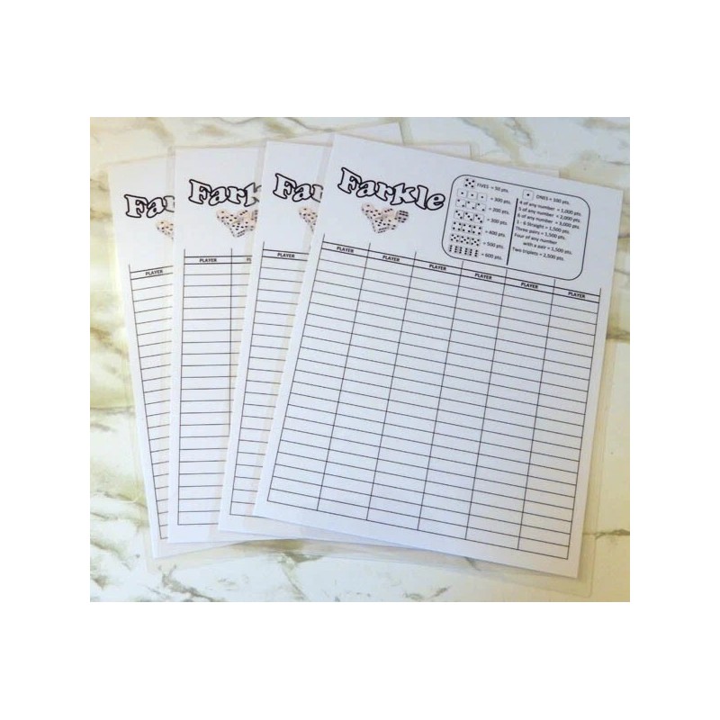 4 Laminated Farkle Yahtzee Yardzee Score Sheets, Dry Erase-Reusable Double