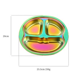 QIBOORUN 304 Stainless Steel Divided Plate with Lid, Set of 4 Mess Food Trays 3 Section Dinner Plate,Camping Dishes,Lunch and Dinner or Every Day Use -Rainbow Color