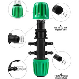 Rolcoassuns 20PCS Barbed Tee 1/2 inch to 1/4 inch Irrigation Tubing, Anti-Drop 6 Way Adapter Barbed Tee Connectors with 20 End Plugs for Drip Systems (fits 14mm ID/ 4mm ID), Green