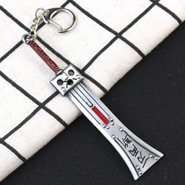 KANGSHUN Final Fantasy 7 Cosplay merchandise Crisis Core Metal Keychain Black Sword Keychain Charm Game Accessory (sword+black ring)