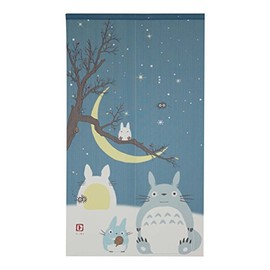 Studio Ghibli Totoro Noren Curtain Tapestry Winter Sky and Crescent Moon