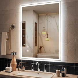 LED Bathroom Mirror, 24X32 Bathroom Mirror, Dual Backlit & Front Lit Anti-Fog, Dimmable led Mirror for Bathroom, with Lights Wall-Mounted Vanity Mirror