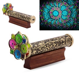 YVCrafts Handmade Giant Trigon Floral Gardens Brass Kaleidoscope with Two Wheels, Perfect for art collectors and kaleidoscope enthusiasts