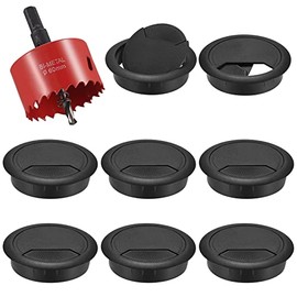 8Pcs Desk Grommet with Hole Saw,60mm Cable Wire Grommet Computer Grommet Wire Hole Cover Wire Organizer Round for Home and Office Table Cable Cord Management (Black)