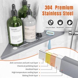 HBXS Corner Shower Shelf 2-Pack, 10" Shower Organizer Shelves Rustproof Stainless Steel Shower Shelves Corner,No Drilling Shower Shelf for Inside Shower