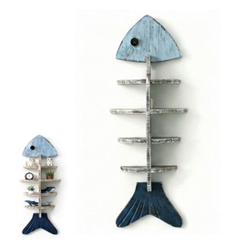 Rustic Wooden Fish Floating Shelf, Unique Fishing Decor Wall Mounted Organizer, Coastal Nautical Display Shelf for Lake House, Bathroom & Living Room