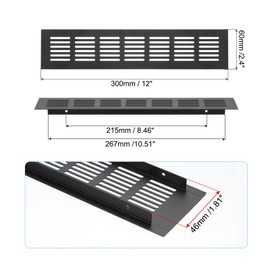 PATIKIL 12 x 2.4 Inch Door Air Vent Cover, Aluminum Grille Ventilation Cover Louvered with Mounting Screws for Cabinet Wardrobe Door, Black