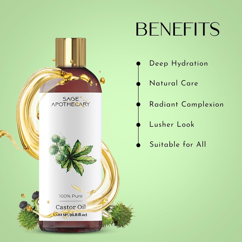 Generic Castor Oil for Improving Skin, Hair and Nails Health