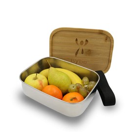 ISYbe Kids Metal Lunch Box Stainless Steel Lunch Box with Wooden Lid BPA Free Bamboo Lid Sustainable