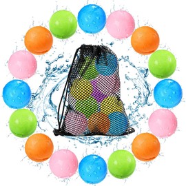 Tlitlimom 16 globos reutilizables de bomba de agua, juguetes de playa para niños de 3 a 12 años, juguete de verano para niñas y niñas, actividades al aire libre, juegos de agua, juguetes autosellables, bola de agua para diversión