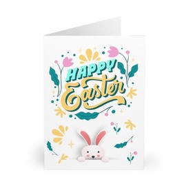 Happy Easter Card - Cute Bunny with Floral Accents - Peek-a-Boo Bunny Design