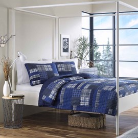 Eddie Bauer Home | Eastmont Collection | Quilt Set - 100% Cotton, Reversible, All Season Bedding, Pre-Washed for Added Softness, Queen, Navy