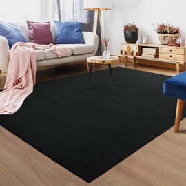 Carvapet Black 5x7ft Area Rug for Bedroom Soft Fluffy Faux Fur Carpet, Non-Slip Machine Washable Floor Mat, Shaggy Rug for Living Room, Kids' Room, Playroom, Luxury Room, Elegant Home Decor