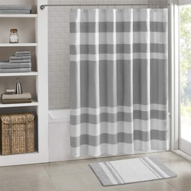 Madison Park - Spa Reversible Cotton Bath Rug - Grey - 20(W)" x 30(L)" - Striped - Water Absorbent- Fast Drying- Bath Mats - Feels Fluffy - Stylish & Sophisticated