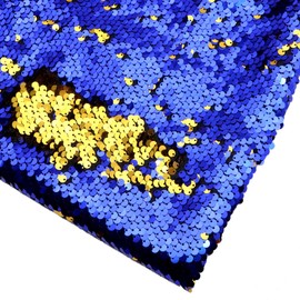 David Angie Sequin Fabric Shimmer Reversible Sequin Fabric, Quality Material Mesh Sequins for Sewing DIY Graffiti Wedding (Electric Blue+Gold, 1 Yard)