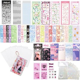 6 Llaveros Porta Tarjetas Fotográficas Kpop Toploaders, 6 Juegos de Regalo Envueltos, 50 Fundas Holográficas para Tarjetas de Intercambio, 35 Hojas de