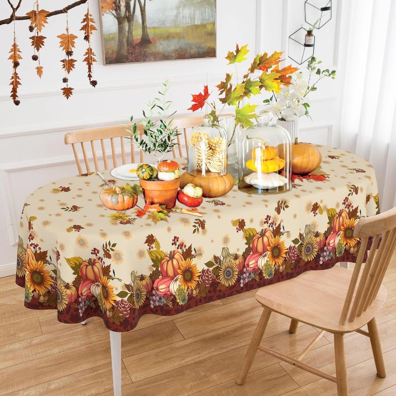 HSOWKDN Oval Halloween Tablecloth 60×84 Inch, Halloween Orange Tablecloths Halloween