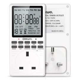 COKWEL Digital Electrical Timer Plug Socket Programmable Timer Switch for 19 On-Off Repeat Cycle Timer with LCD Display 24 Hours/7 Days Cowndown Indoor Timers 2900-Watt Max
