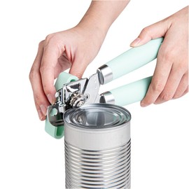 Restaurantware Comfy Grip 7.6 x 1.9 x 2.1 Inch Can Opener 1 Durable Manual Can Opener - Sharp Wheel Blade Grip Handle Mint Green Stainless Steel Hand-Held Can Opener Built-In Bottle Opener
