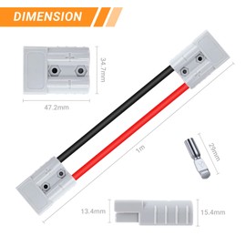 keisnoaja 50 Amp Anderson Connector 8 AWG Cable 1M, 600V Double Head Grey Battery Quick Connector Jumper Wire Electric Forklift Plug for Truck and Forklift Battery Charging