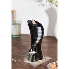 LAMDAWN Unique Cloud Stairs Ceramic Waterfall Incense Holder, Paired with a Pack of Backflow Incense Cones. (Fambe Yellow)