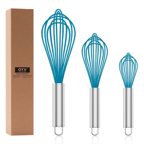 OYV Silicone Whisk,Professional Whisks For Cooking Non Scratch,Stainless Steel &
