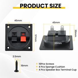 SATUY 4 Pcs Speaker Box Terminal Cup, 2.2” 2-Way Square Spring Subwoofer Box, Binding Post Cup Connector with Sponge Cushion and Mounting Screws for Car Speaker Home Sub-woofer