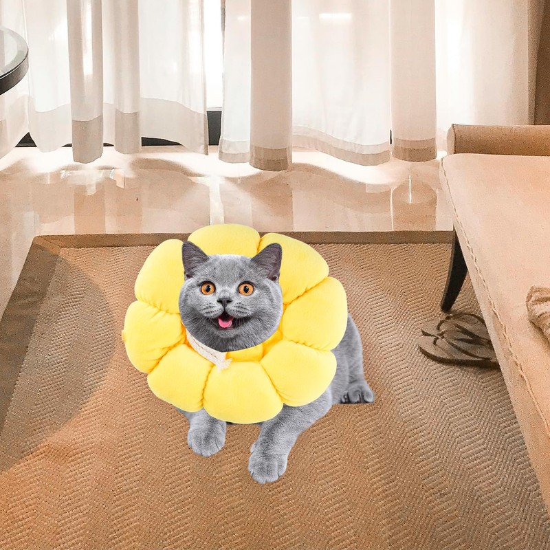 Bojueshaw Cute Sunflower Cat Recovery Collar,Soft Adjustable,Cute Post-Surgery Cone Collar