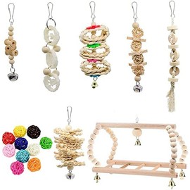 17PCS Bird Toys Parrot Swing Toys Chewing Hanging Bell Cockatiel Cage Toy Set Bird Cage Accessories Bird Rope Perch for Conure Cockatiel Budgies