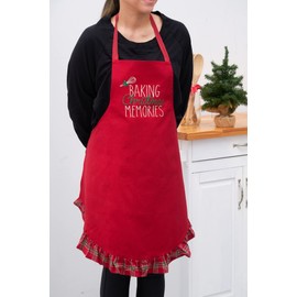 C&F Home Baking Christmas Memories Embroidered Apron Xmas Holiday Baking Cooking Apron Adult Apron Red