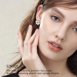 Lotus Fun S925 sterling silver stud earrings natural stone peony flower earring stud handmade unique jewellery for women and girls, Sterling Silver, Yellow