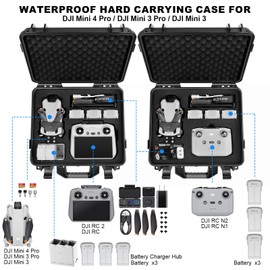 Lekufee Waterproof Hard Carrying Case for DJI Mini 4 Pro/4/3 Pro/Mini 3,Fly More Combo,DJI RC 2/RC,RC N3/2/1 Remote Controller and Accessories(Case Only)