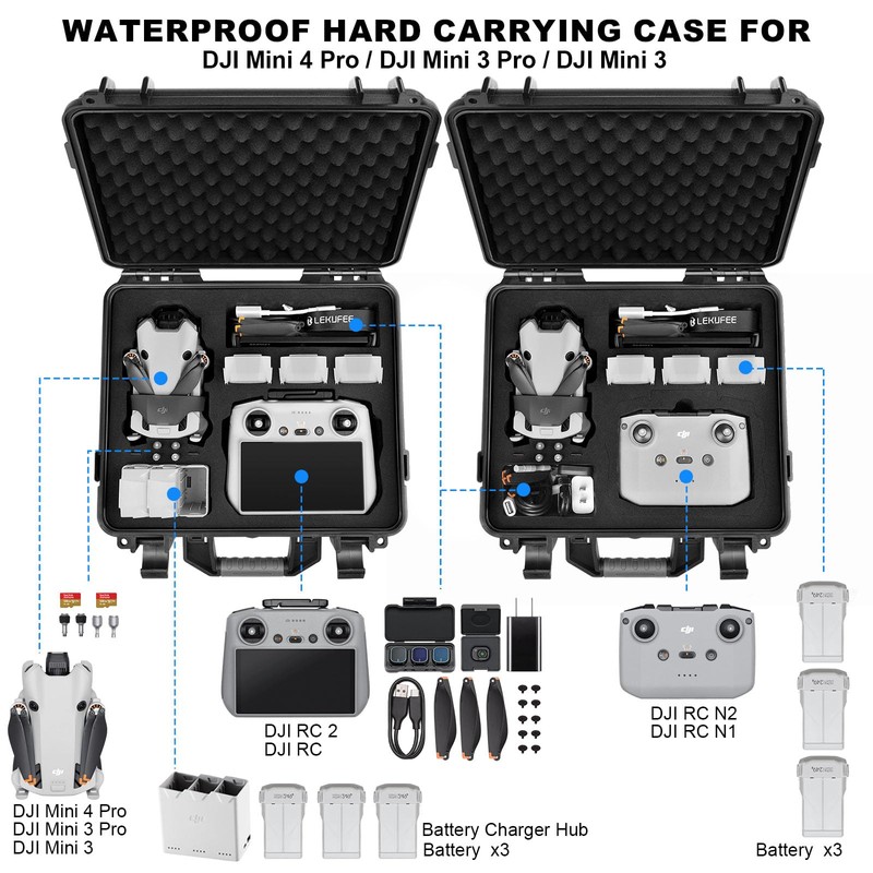 Lekufee Waterproof Hard Carrying Case for DJI Mini 4 Pro/4/3