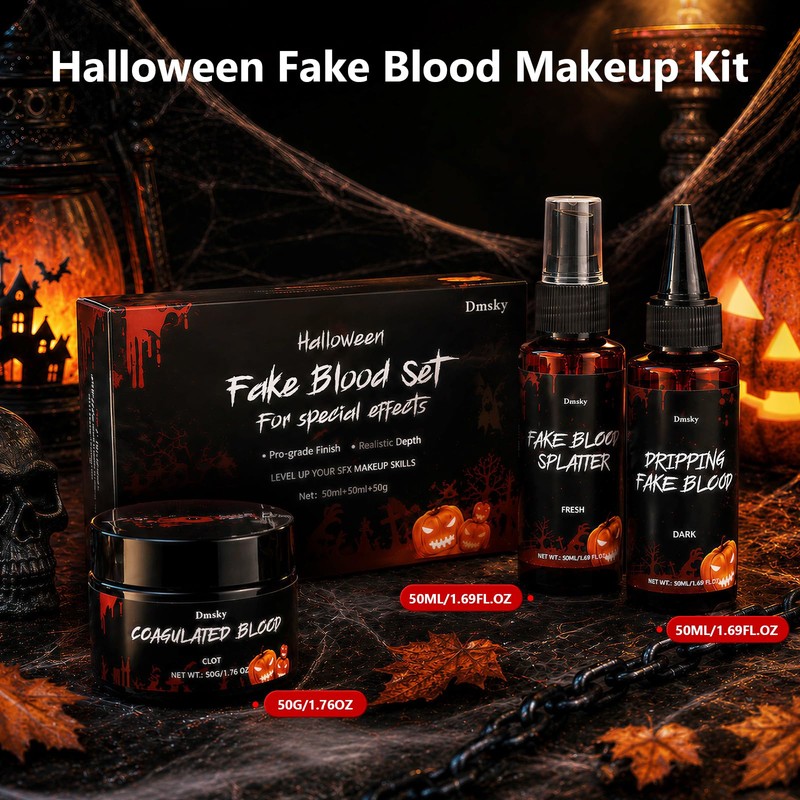 3PCS Halloween Fake Blood SFX Makeup Kit,Realistic Fake Blood for