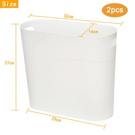 LOSYHU 2 Pack Slim Plastic Trash Can 12L Slim Waste Basket Plastic Bathroom Waste Basket Small Plastic Bin with Handle Slim Plastic Bin for Bathroom, Bedroom or Office Waste, White