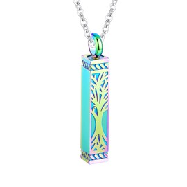[InfuMemo] Tree of Life Urn Necklace Stainless Steel for Ashes Memorial Pendant Vertical Bar Keepsake Necklace for Men Women Jewelry "Always with You"