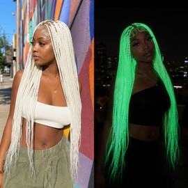 Orgwigs White Glow in the Dark Knotless Box Braided Wig 32 Inch Full Lace