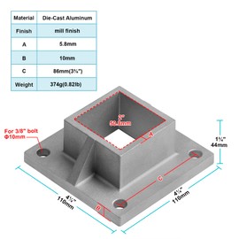 eoere 2 PCS Square Post Floor Flange Base for 2" x 2" Fence Post, Deck Railing Mount, Heavy Duty, Aluminum