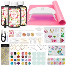 YIEHO 300g Kit di Resina UV con Luce e Stampi, Resina Epossidica trasparente per Gioielli per Creazioni DIY di Portachiavi, Orecchini e Collane