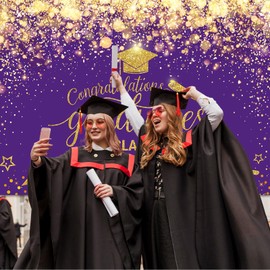 Avezano 7x5ft Graduation Backdrop Class of 2025 Graduation Party Decorations Purple and Gold Congrats Grad Party Banner Supplies