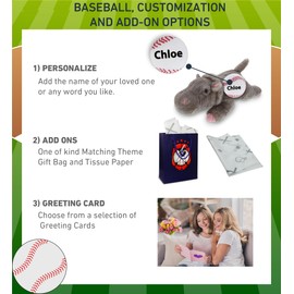 DolliBu Hippo Stuffed Animal with Baseball Plush – Soft Hippopotamus, Adorable Playtime Hippo Plush Toy, Baseball Plush Doll Animal Toy for Kids and Adults - 15 Inches