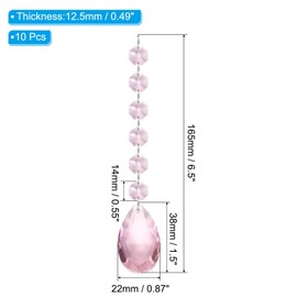 PATIKIL Teardrop Crystal Chandelier Pendants Beads, 10 Pack 165mm Length 38mm Chandelier Prisms Parts Ornaments Hanging Beads for DIY Arts Crafts Decoration, Pink