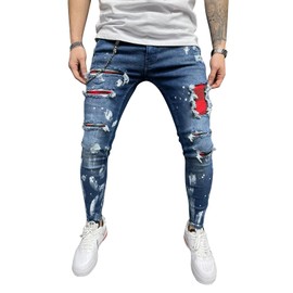 IDEALSANXUN Pantalones vaqueros ajustados para hombre con patrón rasgado, Azul (Mid Blue), 36