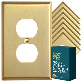 Rio Salto BRASS Metal Duplex Gold Outlet Cover or Light Switch Cover MID SIZE Wall Plate Single Duplex Receptacle Wallplate Covers 1 Gang Single Gang, Brushed Brass 4.92" x 3.15" 8-Pack