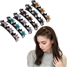 SXQLYH Women's Double Layer Hair Clips, Pack of 6 Braided Hair Clips, Hair Clip with 3 Clips, Double Layer Hair Clip with Crystal Stones Hair Styling Clips Rhinestone Hair Clips
